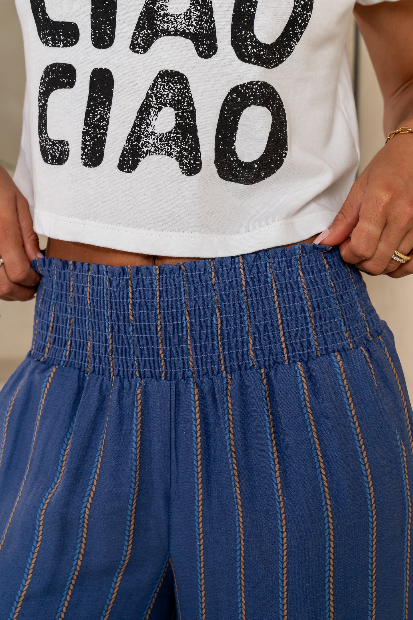 Emery Striped Wide-Leg Pants in Indigo - FINAL SALE