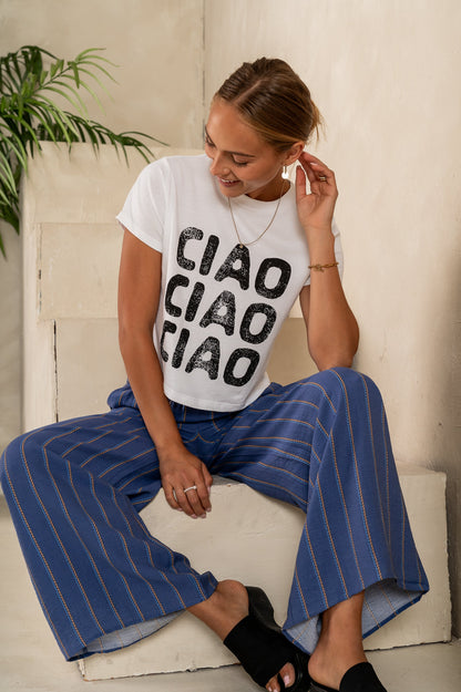 Emery Striped Wide-Leg Pants in Indigo - FINAL SALE