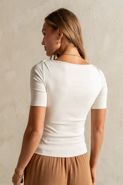 Blair Boat Neck Top in Bone - FINAL SALE