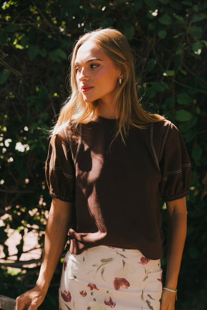 Aspen Puff Sleeve Top in Brown - FINAL SALE
