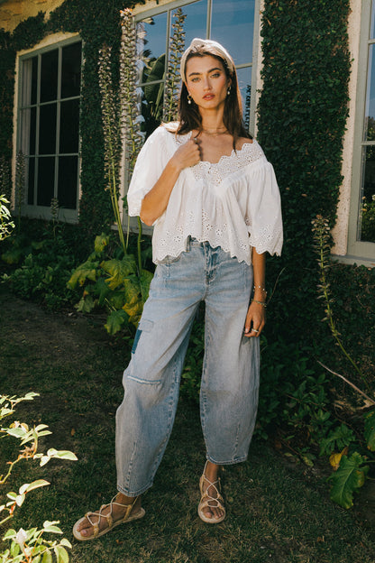 Faye Embroidered Blouse in White - FINAL SALE