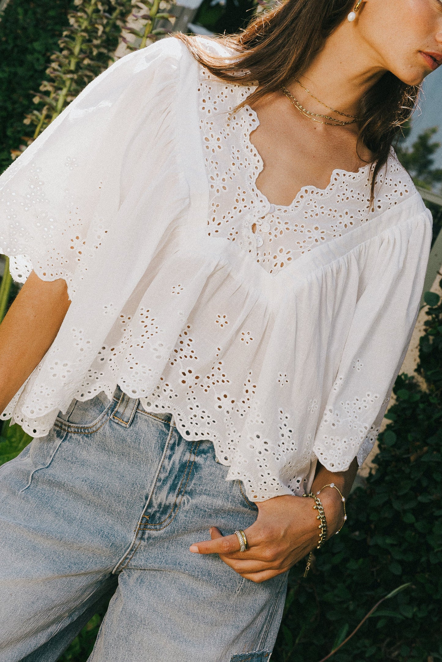Faye Embroidered Blouse in White - FINAL SALE