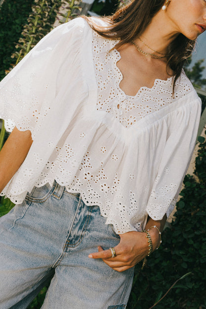 Faye Embroidered Blouse in White - FINAL SALE
