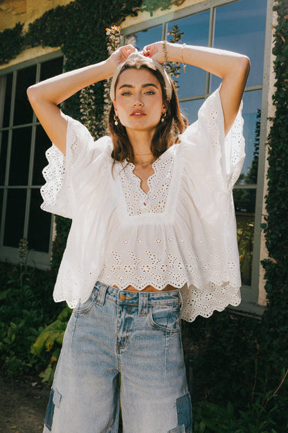 Faye Embroidered Blouse in White - FINAL SALE