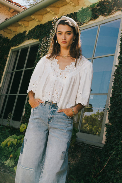 Faye Embroidered Blouse in White - FINAL SALE
