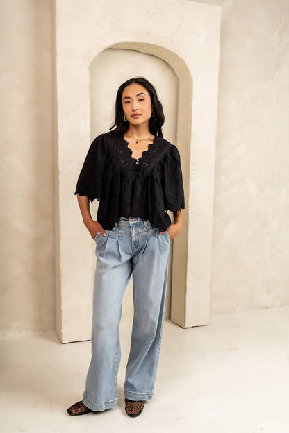 Faye Embroidered Blouse in Black - FINAL SALE