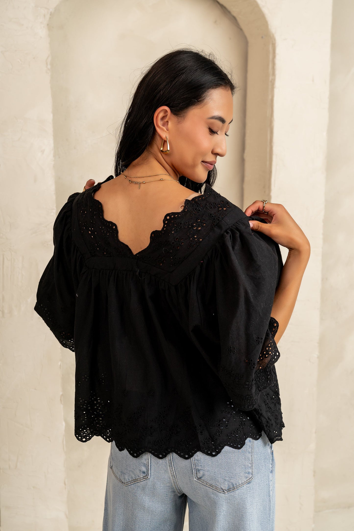 Faye Embroidered Blouse in Black - FINAL SALE