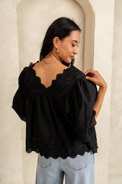 Faye Embroidered Blouse in Black - FINAL SALE