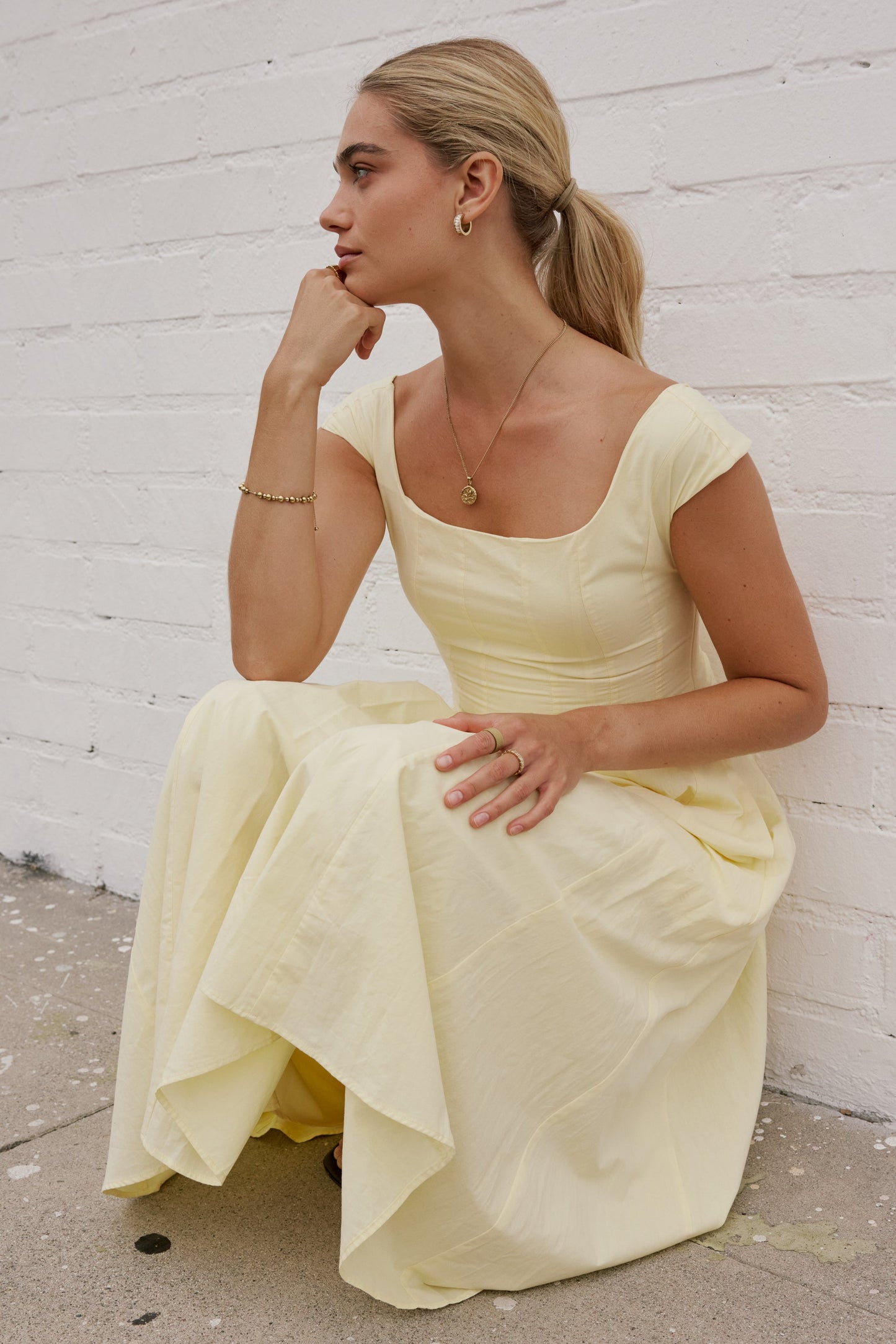 Colin Midi Dress in Butter Yellow
