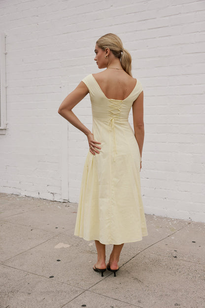 Colin Midi Dress in Butter Yellow