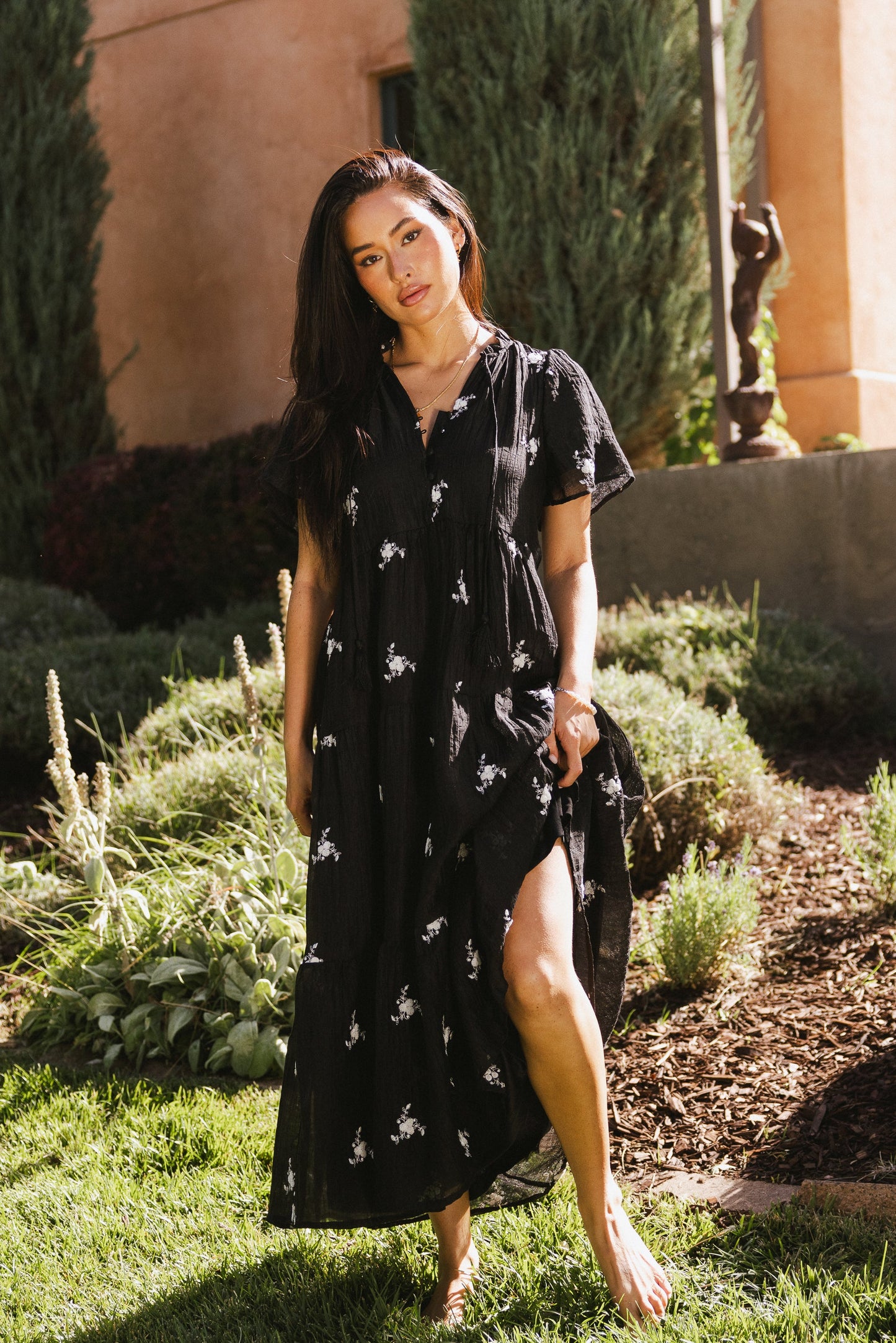Flynn Embroidered Maxi Dress in Black - FINAL SALE