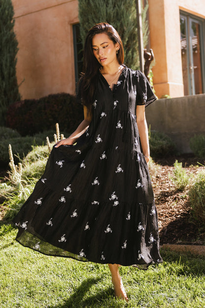 Flynn Embroidered Maxi Dress in Black - FINAL SALE