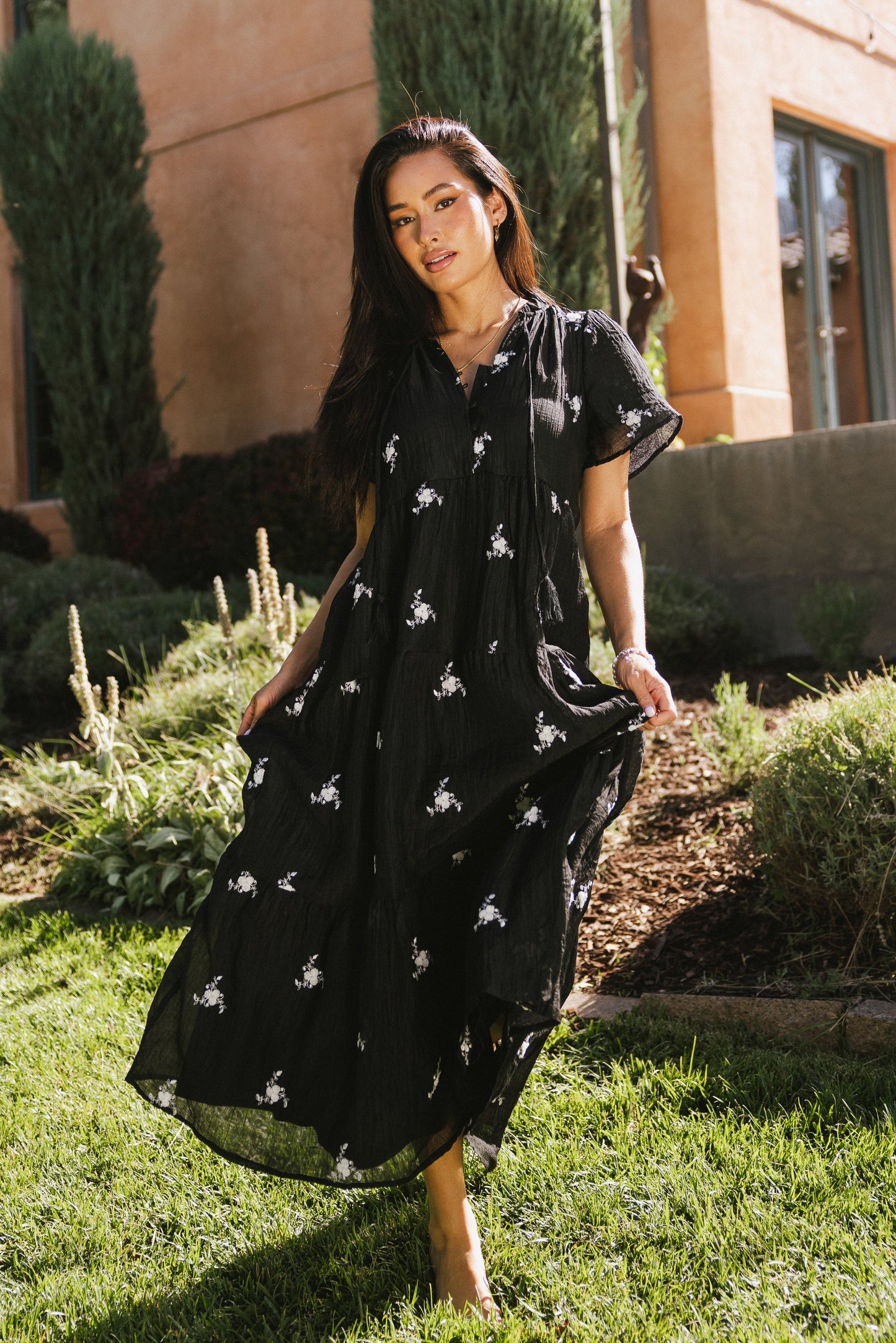 Flynn Embroidered Maxi Dress in Black - FINAL SALE