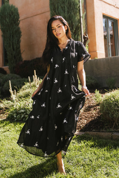 Flynn Embroidered Maxi Dress in Black - FINAL SALE