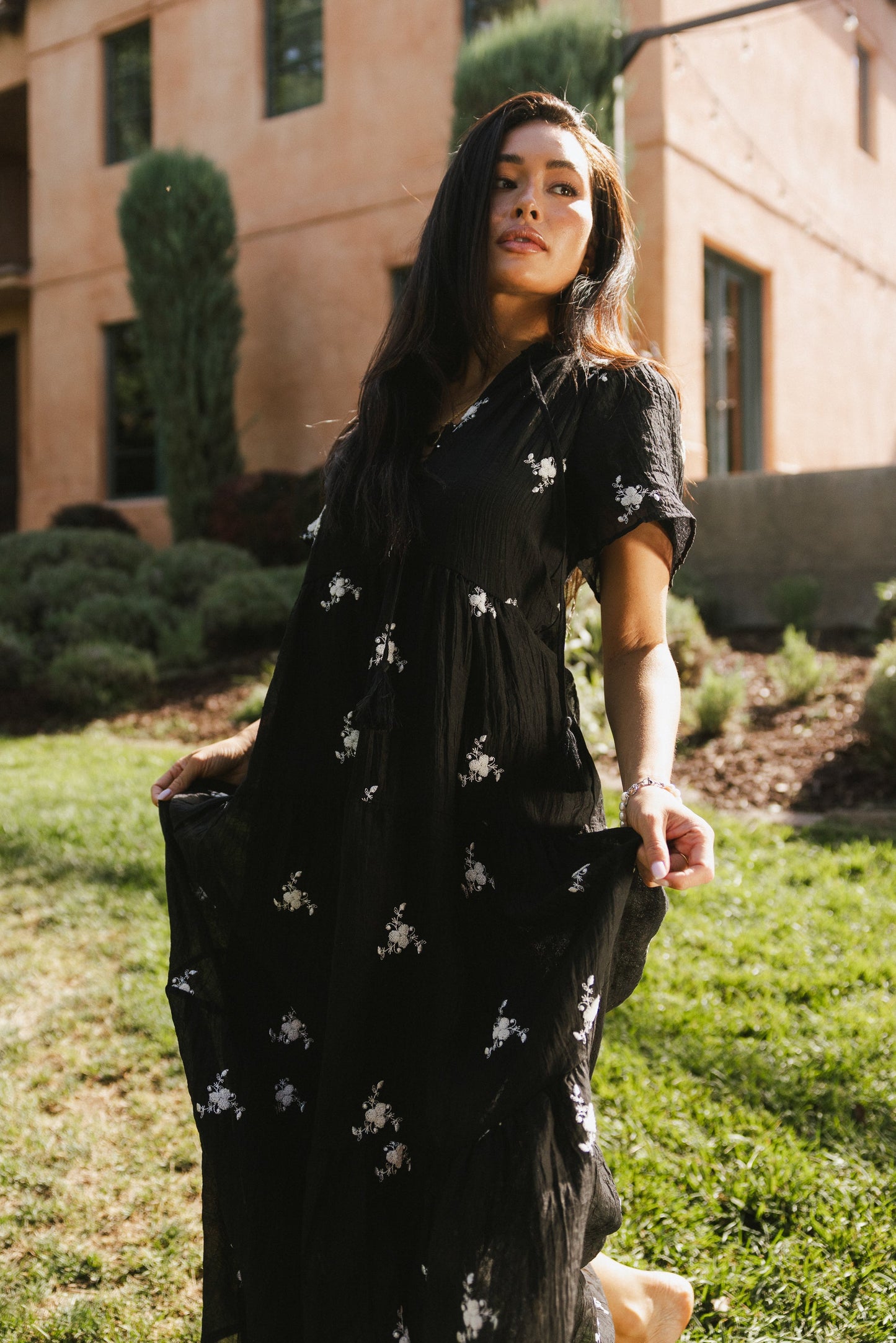 Flynn Embroidered Maxi Dress in Black - FINAL SALE