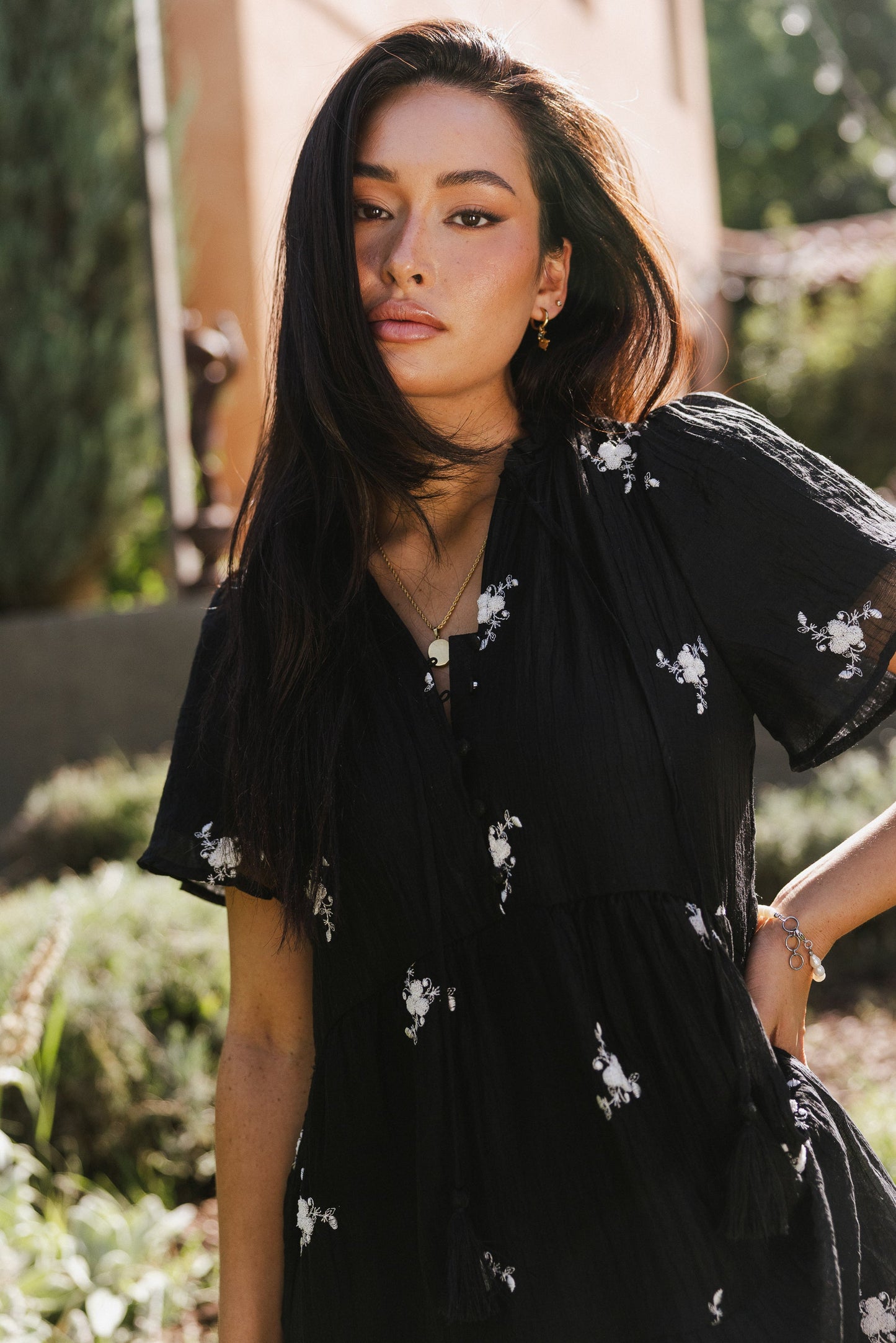 Flynn Embroidered Maxi Dress in Black - FINAL SALE