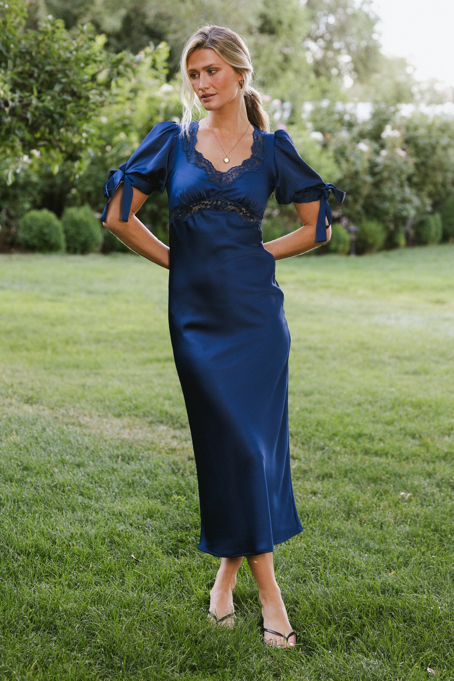 Amanda Lace Trim Maxi Dress in Navy