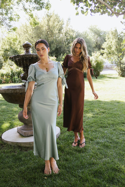 Amanda Lace Trim Maxi Dress in Light Sage - FINAL SALE