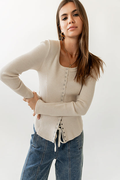 Cal Waffle Knit Top in Oatmeal - FINAL SALE
