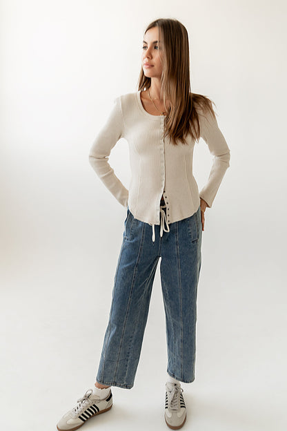 Cal Waffle Knit Top in Oatmeal - FINAL SALE