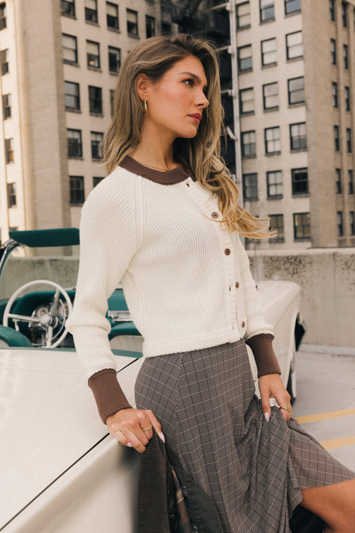 Ella Contrast Cardigan in Cream - FINAL SALE