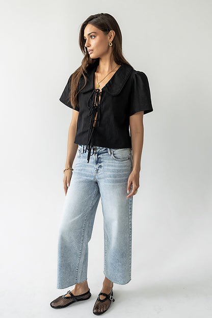 Ethan Tie Front Blouse in Black - FINAL SALE