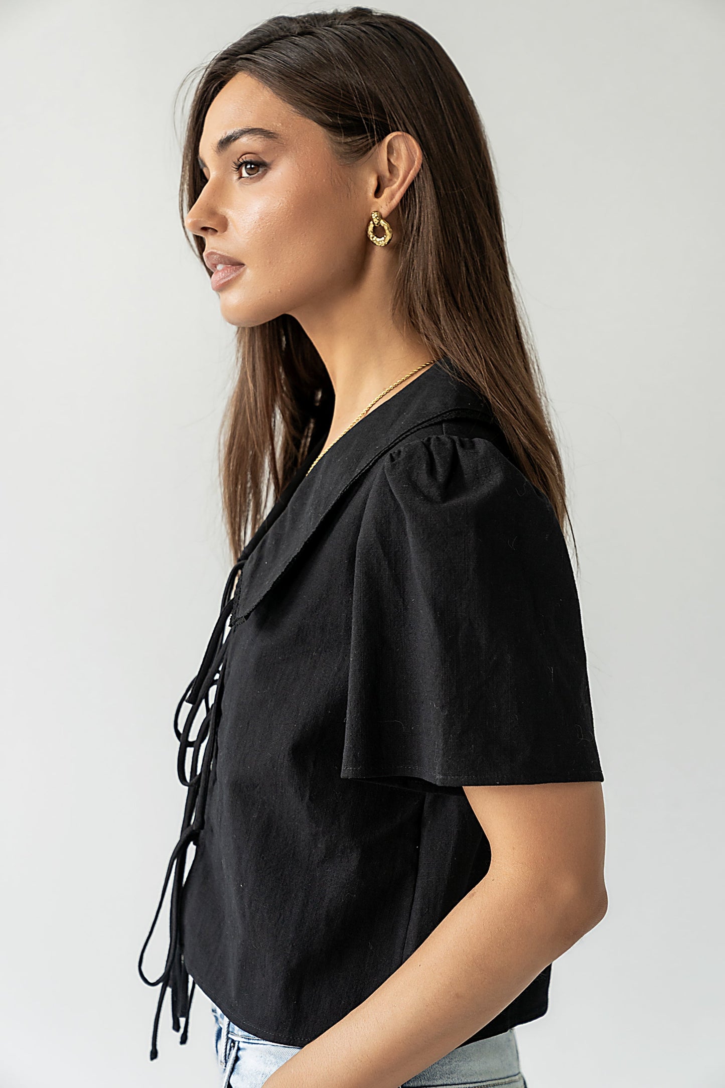 Ethan Tie Front Blouse in Black - FINAL SALE