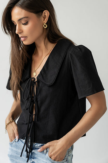Ethan Tie Front Blouse in Black - FINAL SALE