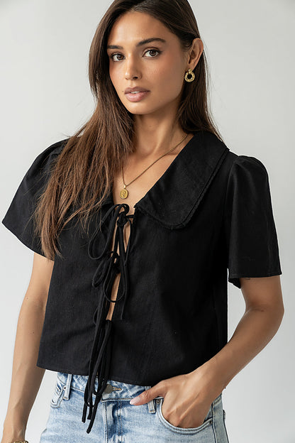 Ethan Tie Front Blouse in Black - FINAL SALE