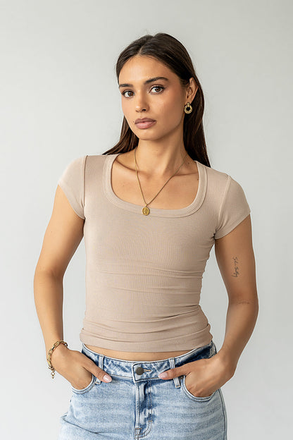 Freya Ribbed Top in Tan