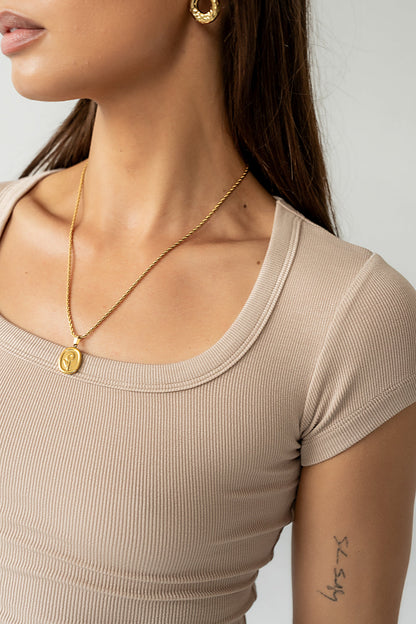 Freya Ribbed Top in Tan
