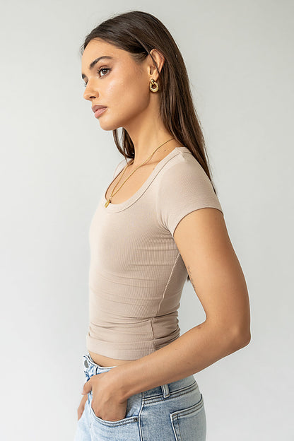 Freya Ribbed Top in Tan