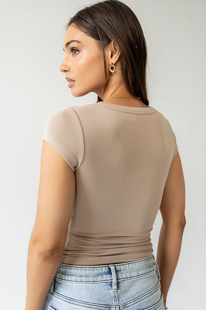Freya Ribbed Top in Tan