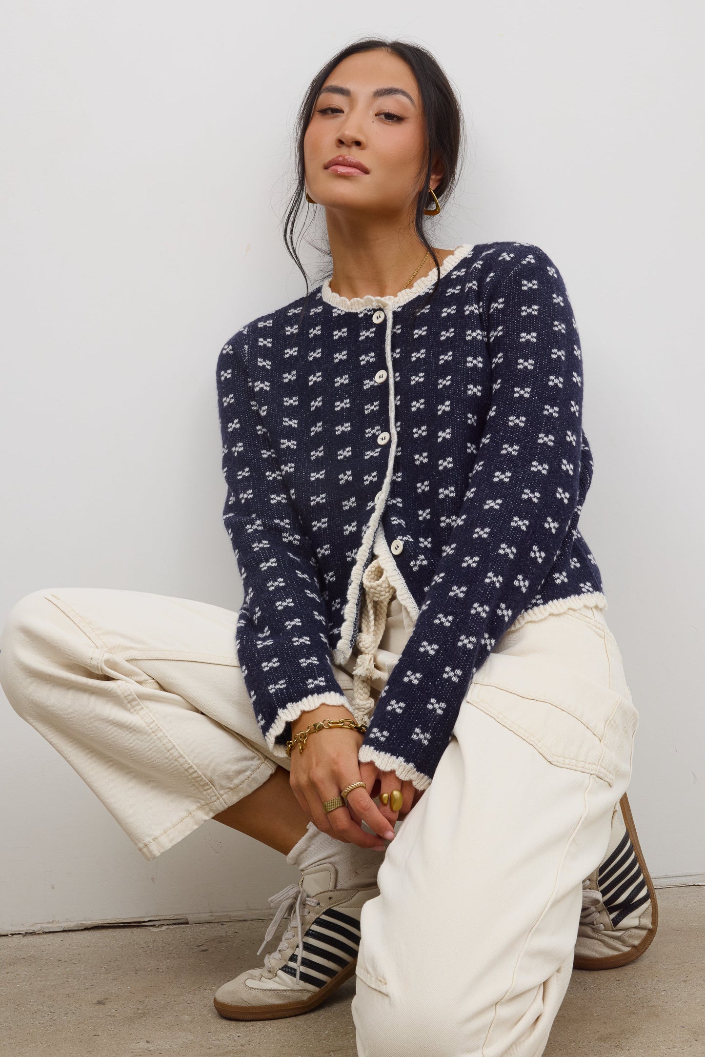 Courtney Scalloped Cardigan in Navy - FINAL SALE