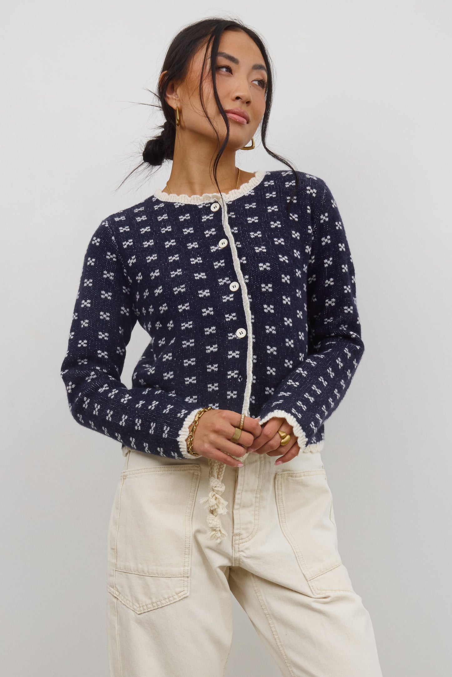 Courtney Scalloped Cardigan in Navy - FINAL SALE