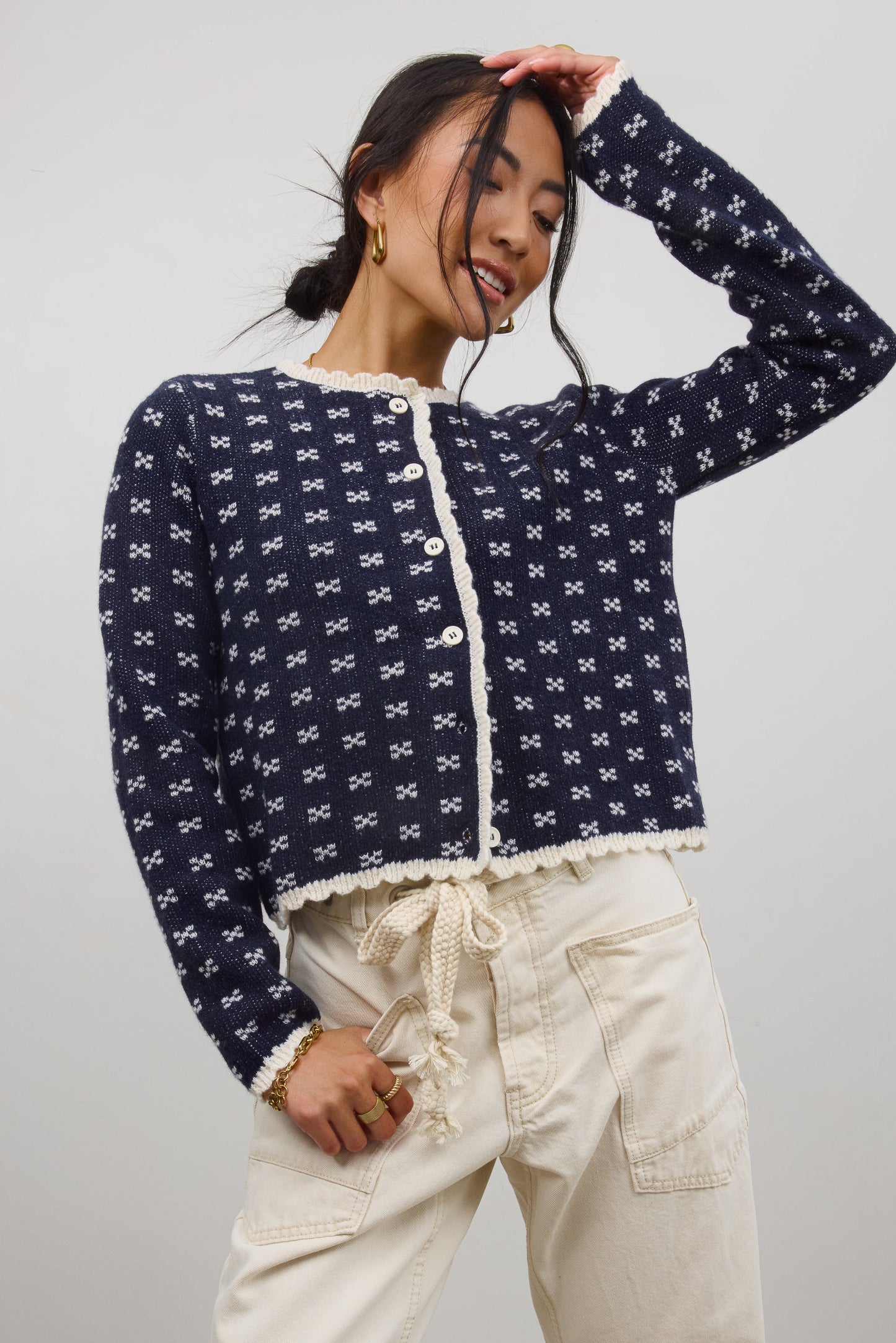 Courtney Scalloped Cardigan in Navy - FINAL SALE