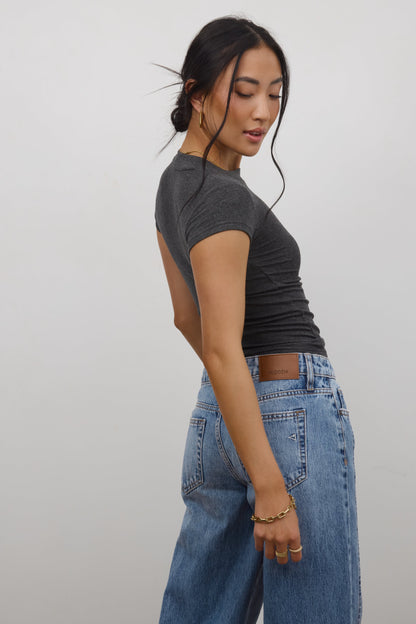 Asher Ribbed Top in Charcoal
