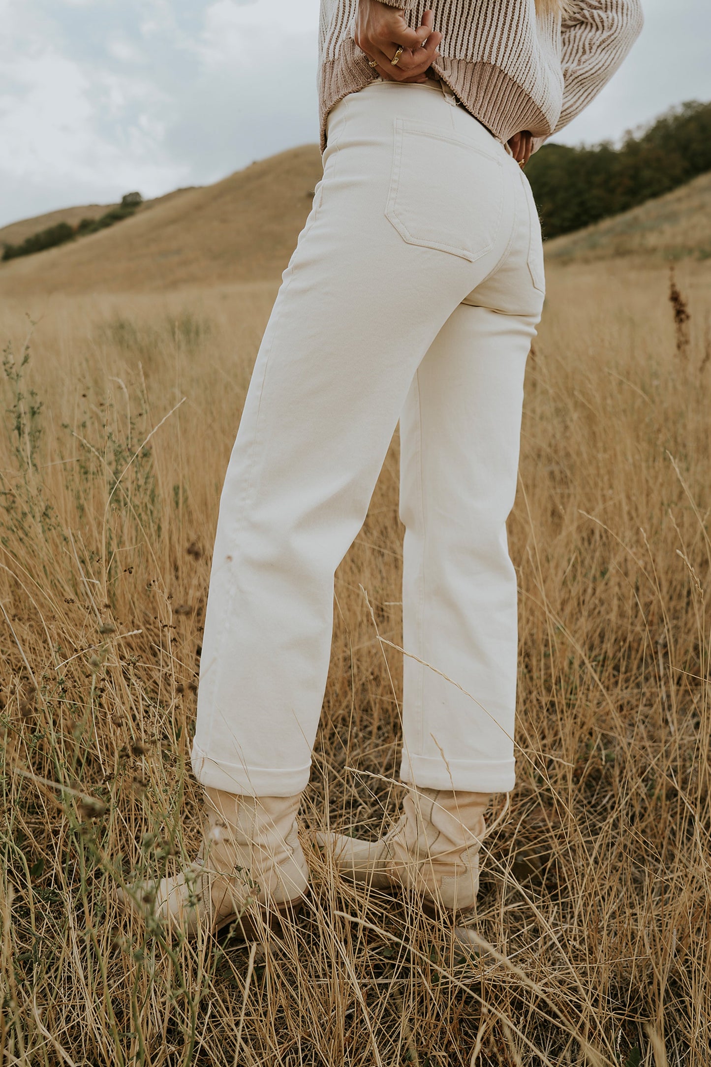 Amber Wide Leg Jeans in Cream