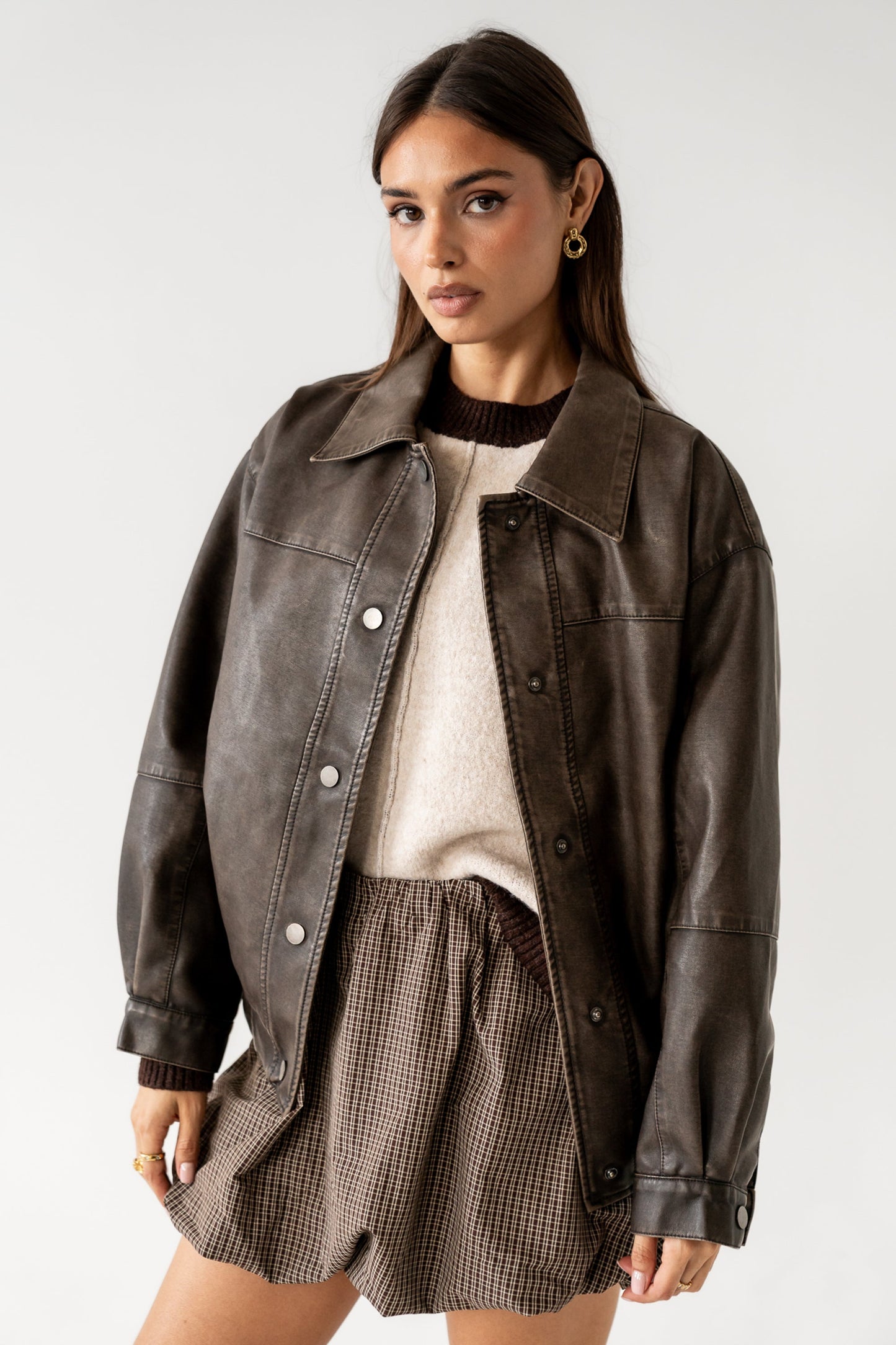 Brecken Vegan Leather Jacket in Brown - FINAL SALE