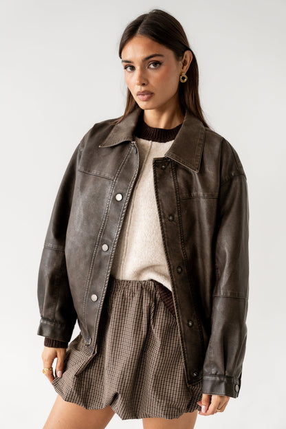 Brecken Vegan Leather Jacket in Brown - FINAL SALE