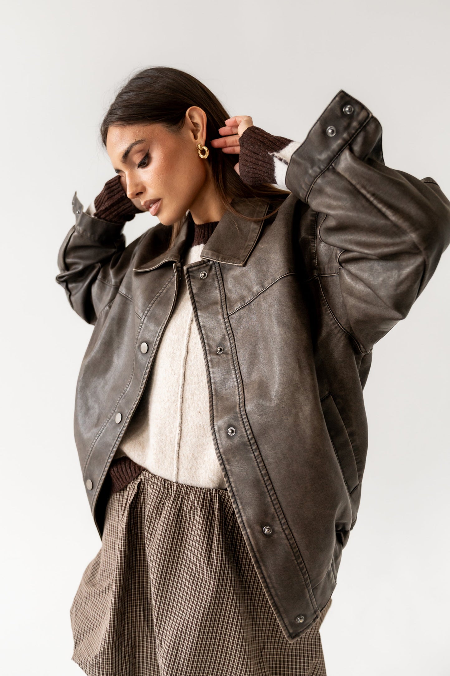 Brecken Vegan Leather Jacket in Brown - FINAL SALE