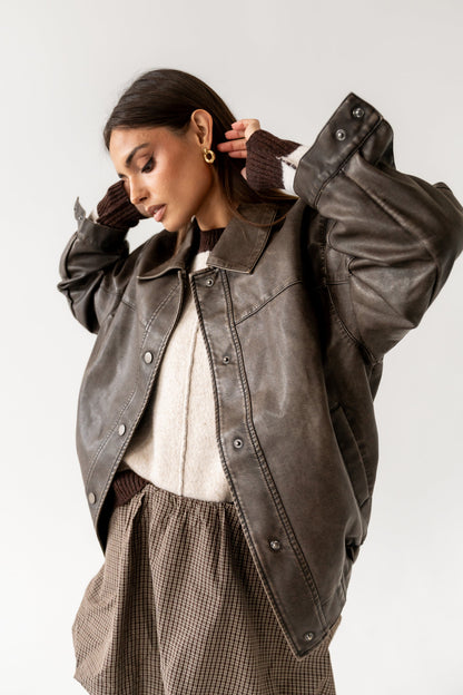Brecken Vegan Leather Jacket in Brown - FINAL SALE