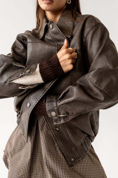 Brecken Vegan Leather Jacket in Brown - FINAL SALE