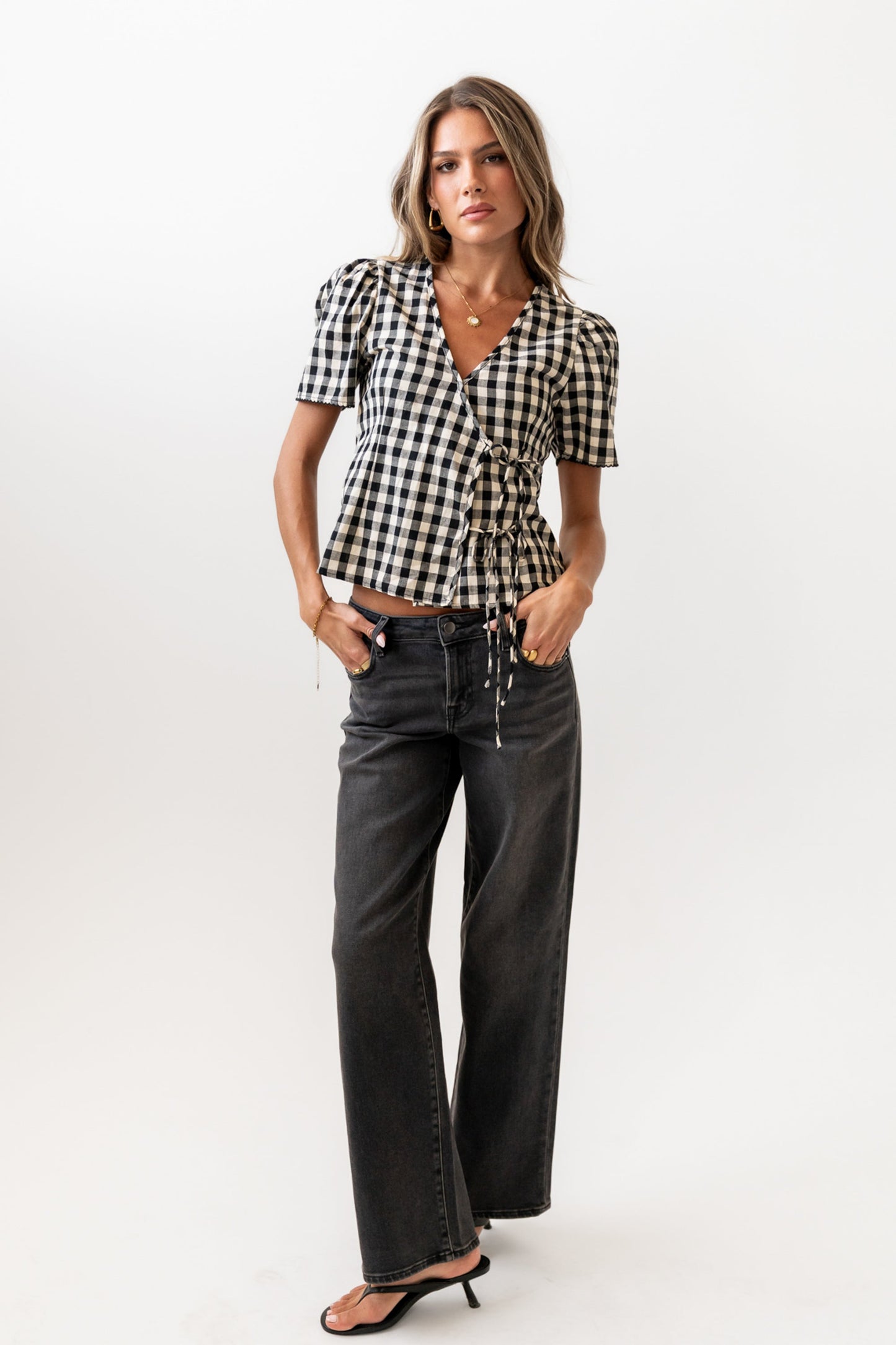Callie Gingham Blouse in Black