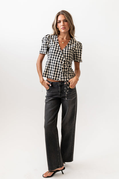 Callie Gingham Blouse in Black
