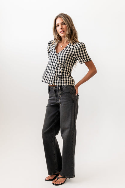 Callie Gingham Blouse in Black