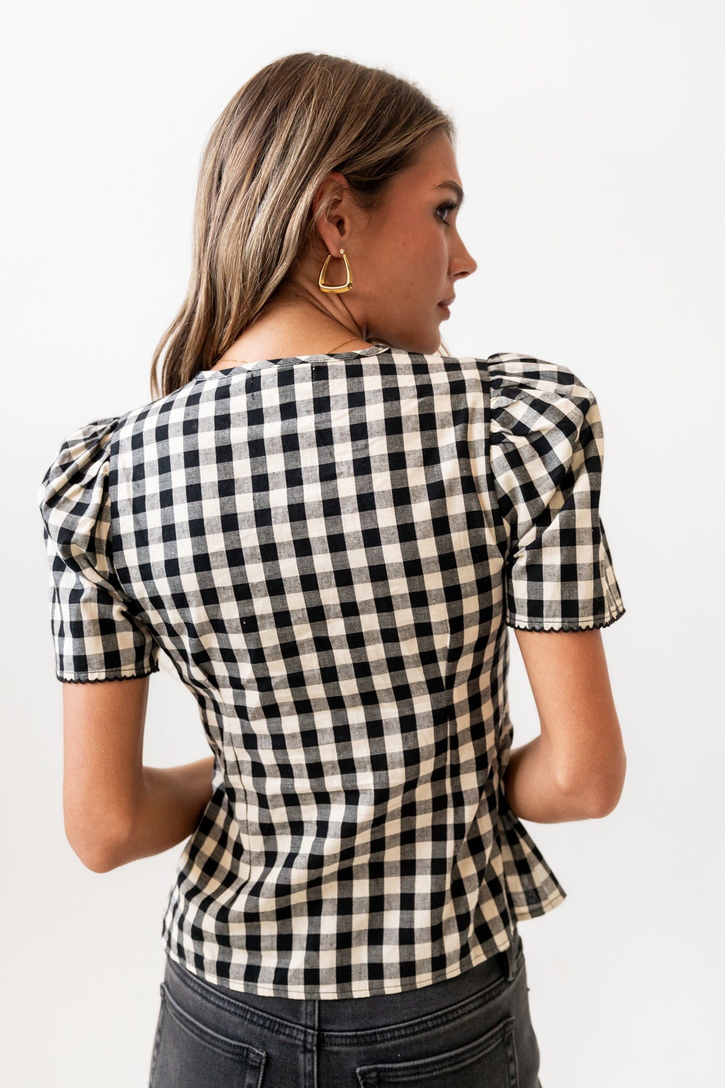 Callie Gingham Blouse in Black