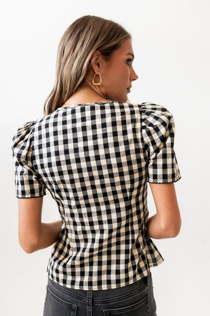 Callie Gingham Blouse in Black
