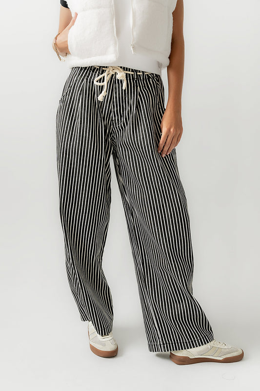 Becky Striped Wide Leg Jeans in Off White - FINAL SALE