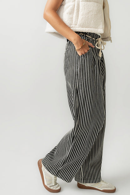 Becky Striped Wide Leg Jeans in Off White - FINAL SALE